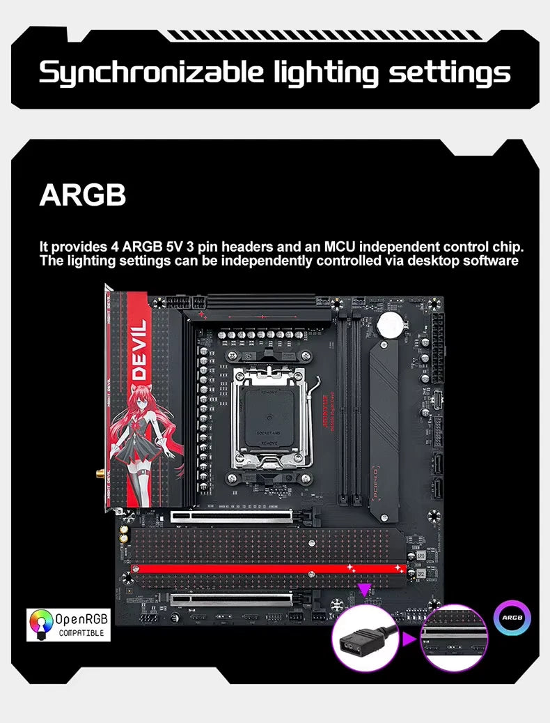 JGINYUE B650M Night Devil MATX Motherboard DDR5 AMD Ryzen AM5 Desktop - GPU Hub