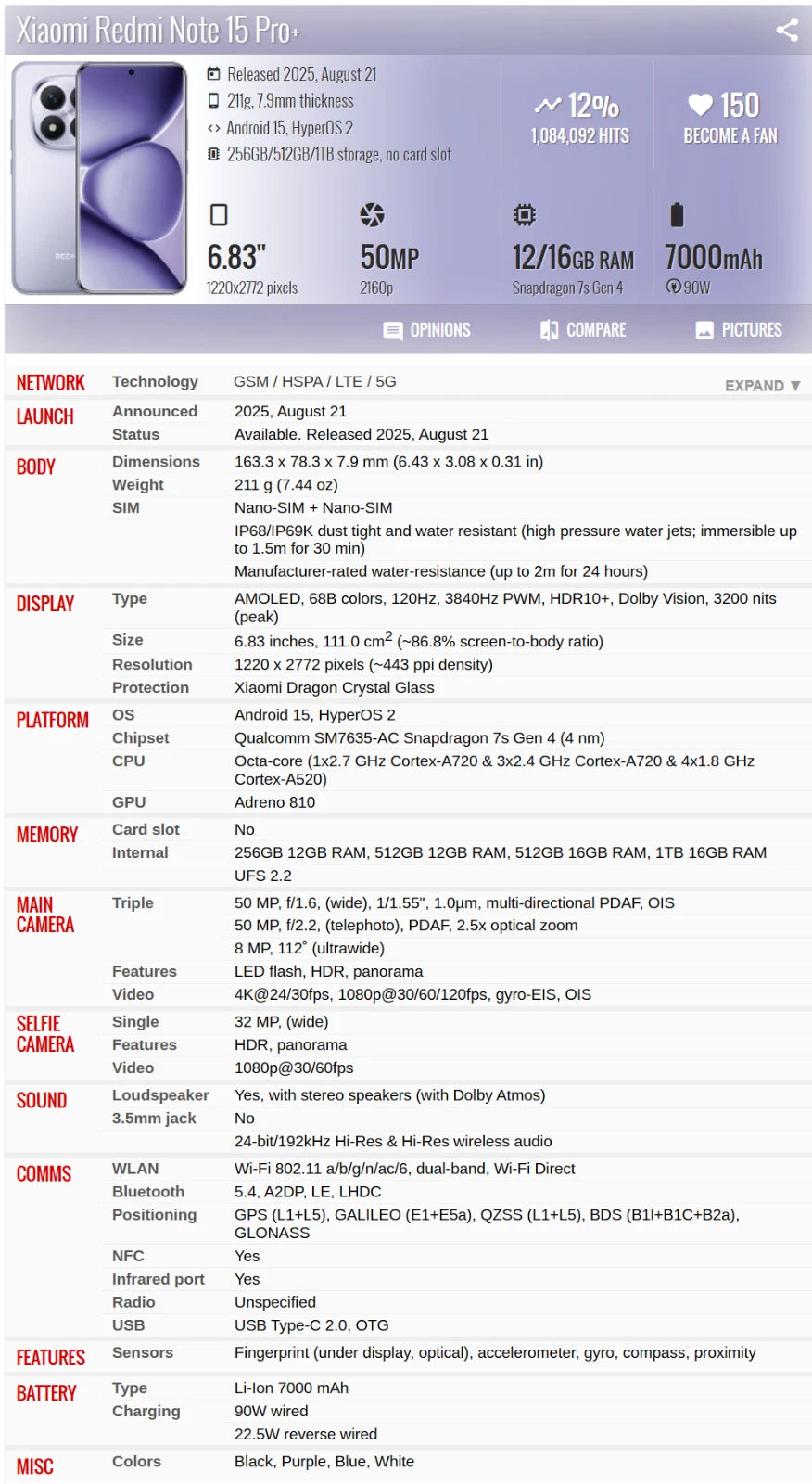 Xiaomi Redmi Note 15 Pro Plus Pro+ 5G 12GB+512GB Smartphone Mobile Phone 7000mAh