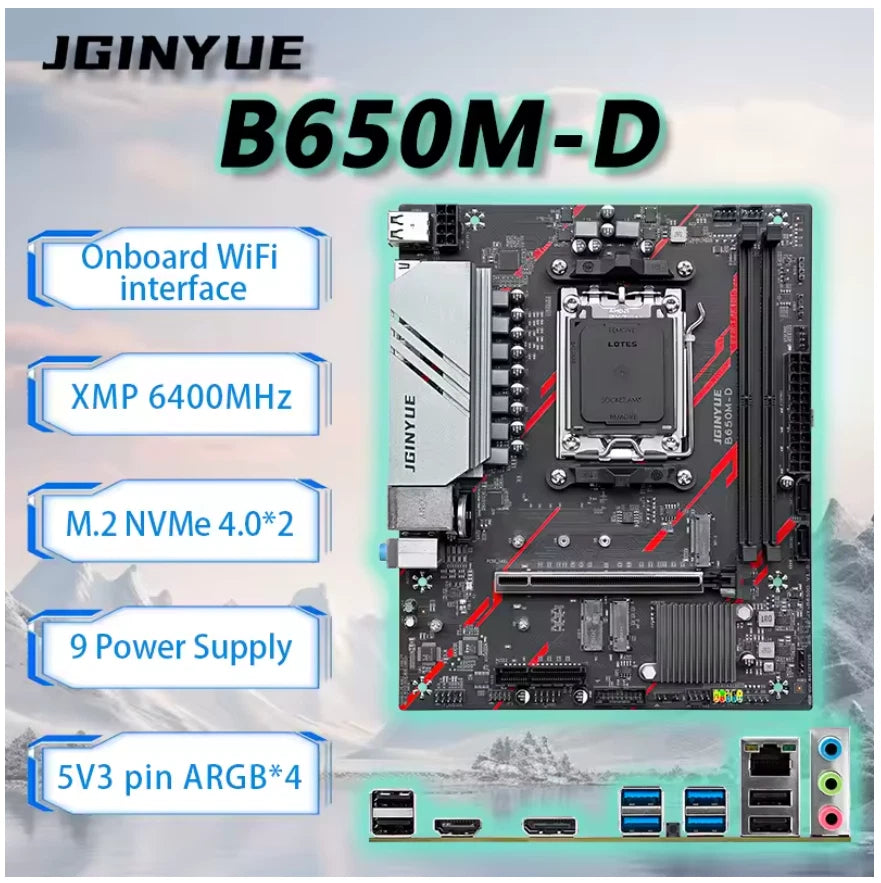 JGINYUE B650M D Motherboard AMD Ryzen AM5 Socket DDR5 MATX ARGB - GPU Hub