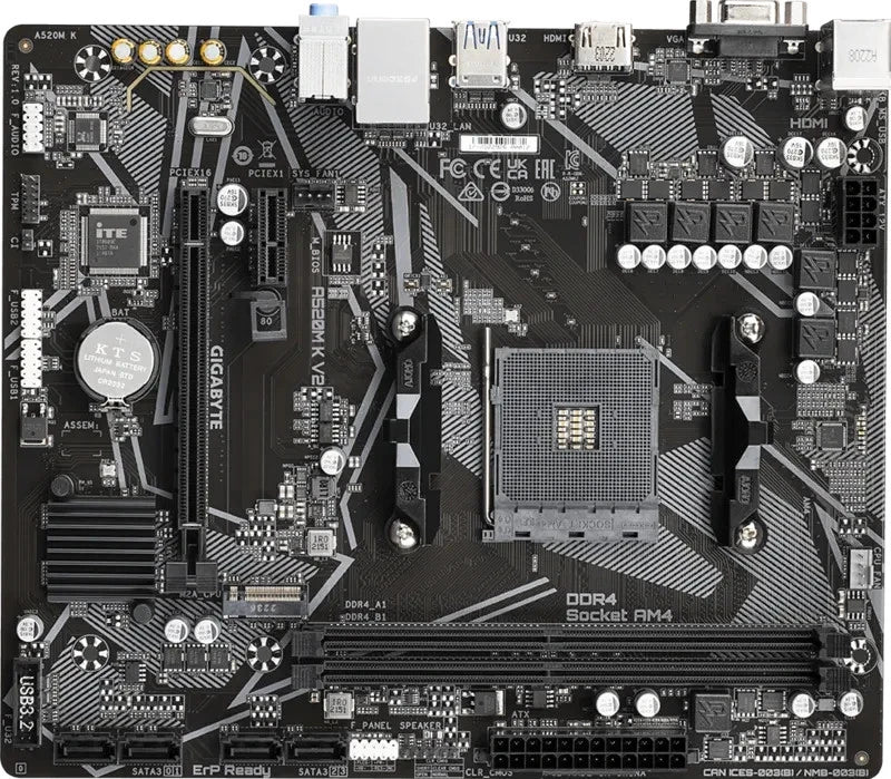 Gigabyte A520M K V2 Motherboard AM4 Ultra Durable GbE LAN Bandwidth Management - GPU Hub