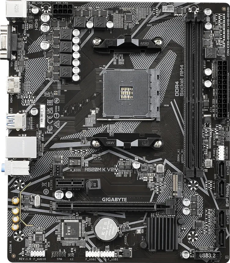 Gigabyte A520M K V2 Motherboard AM4 Ultra Durable GbE LAN Bandwidth Management - GPU Hub