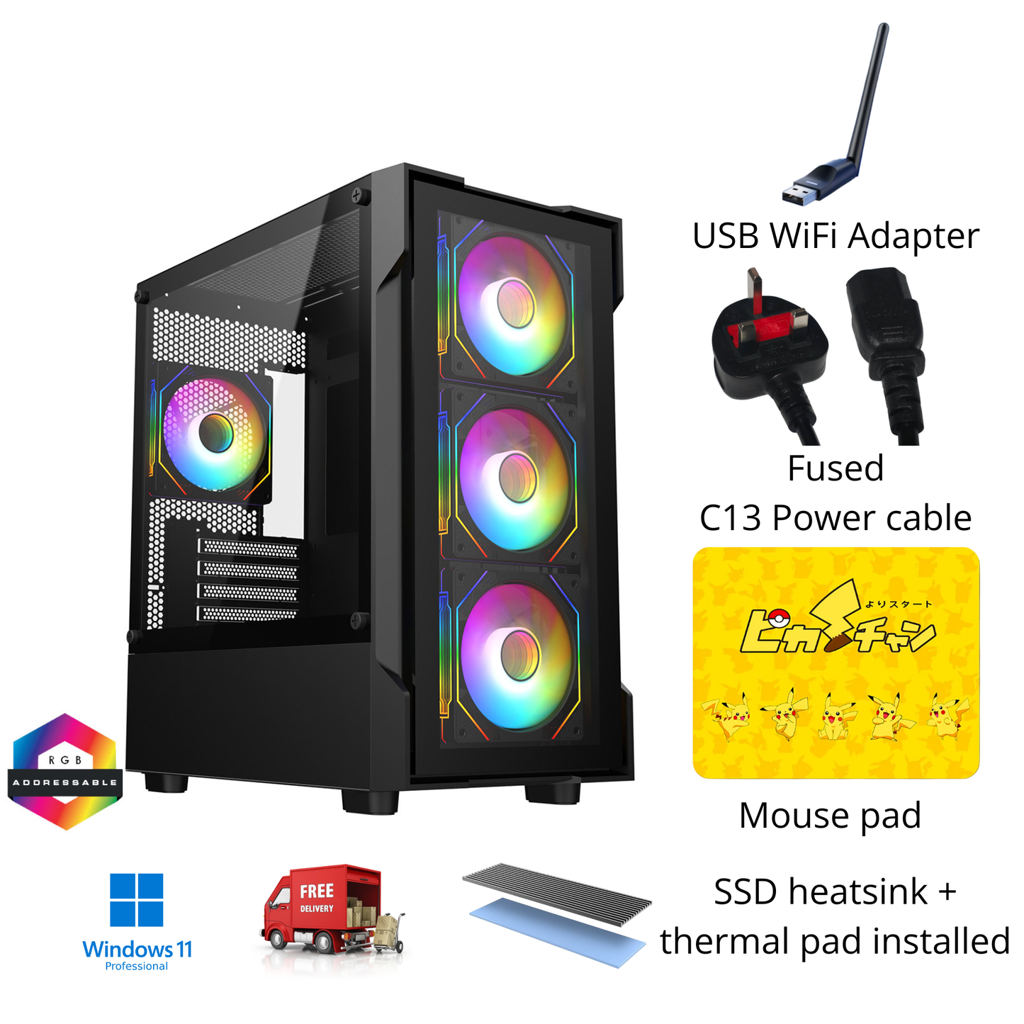 Gaming PC RTX 5070 Ti AMD Ryzen 7 9800X3D 48GB DDR5 2TB SSD Win 11 Pro WiFi