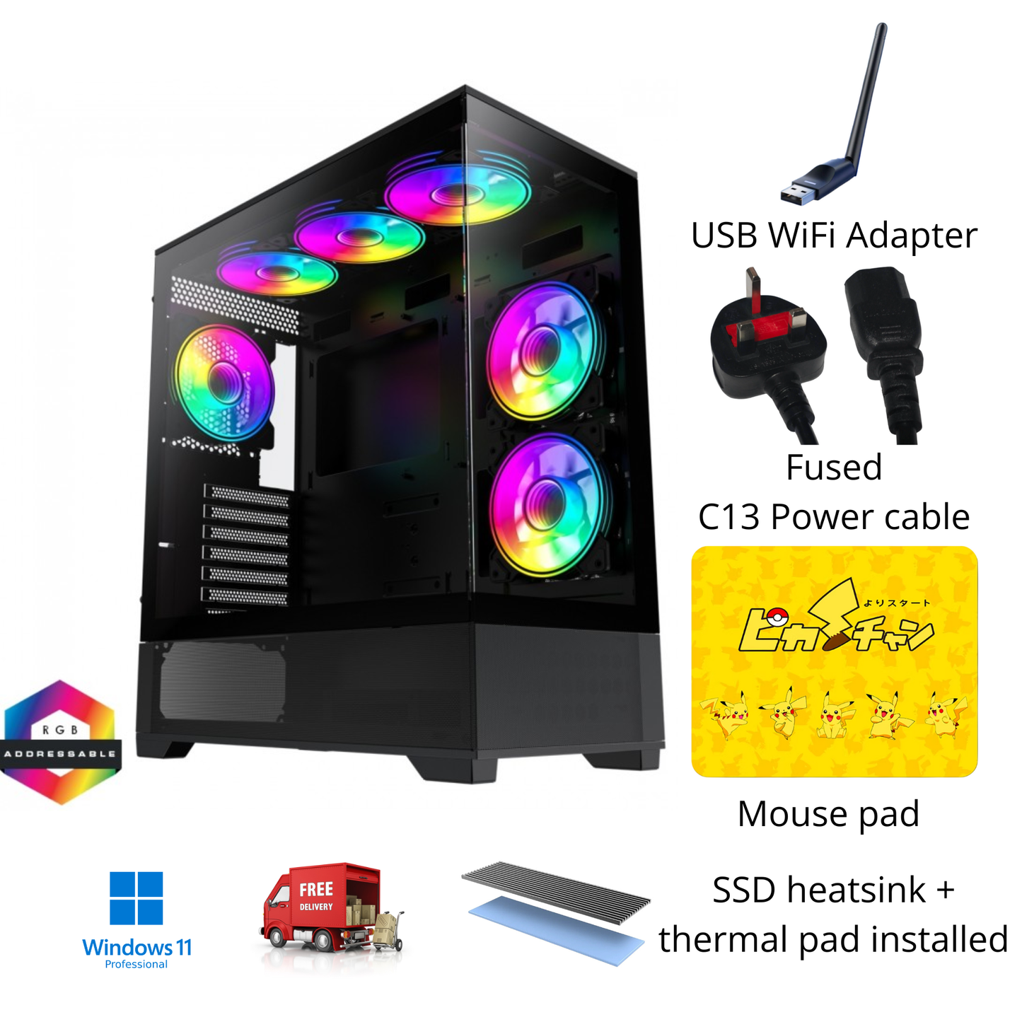 Gaming PC RTX 5070 Ti AMD Ryzen 7 9800X3D 48GB DDR5 2TB SSD Win 11 Pro WiFi