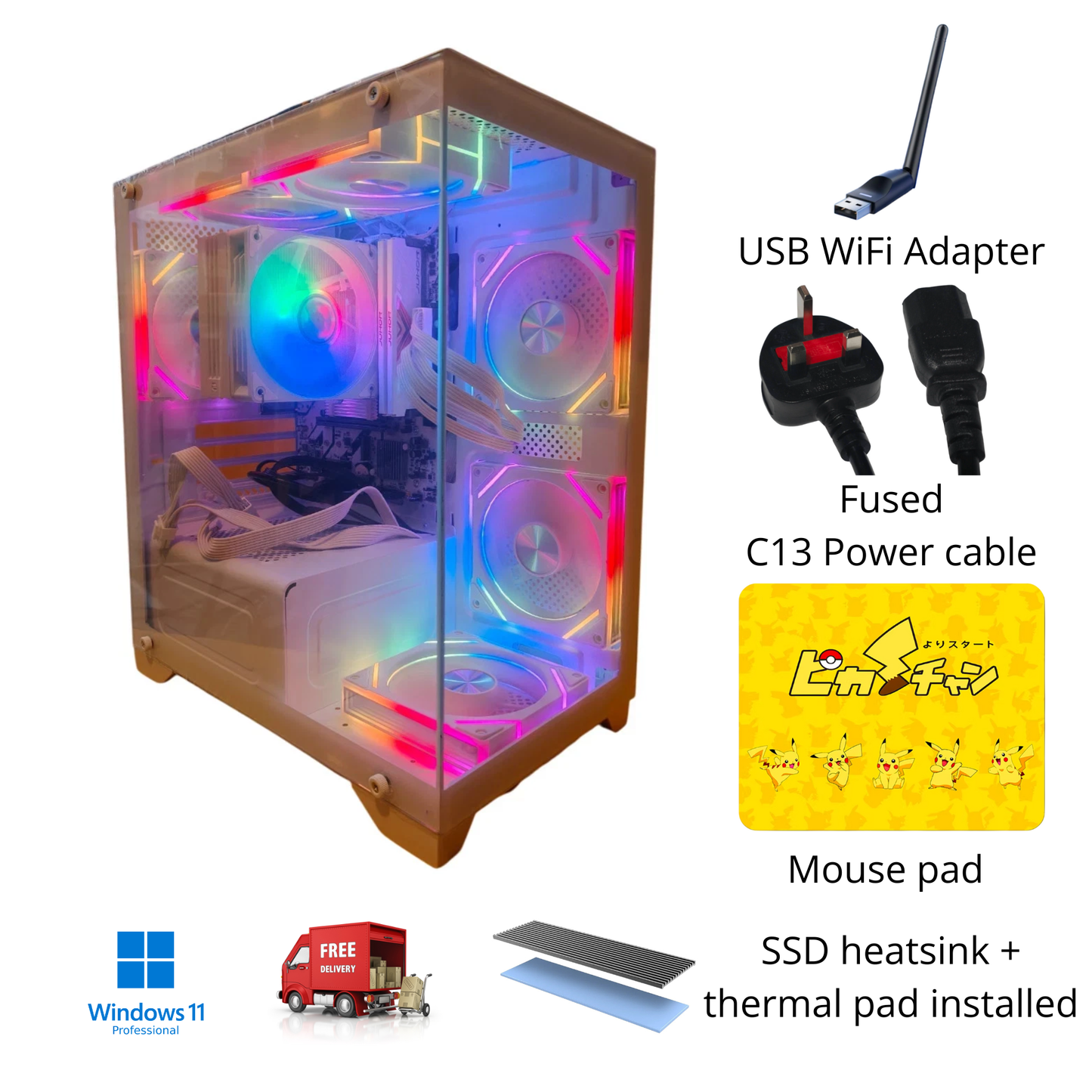 Gaming PC RTX 5070 Ti AMD Ryzen 7 9800X3D 48GB DDR5 2TB SSD Win 11 Pro WiFi