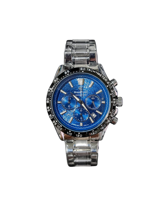 Seiko Watch Mens Blue Black Silver Wristwatch