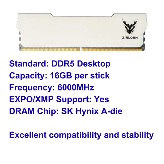 ZIRLORN DDR5 RAM 16GB 6000 MHz Memory AMD EXPO Intel XMP SK Hynix DRAM