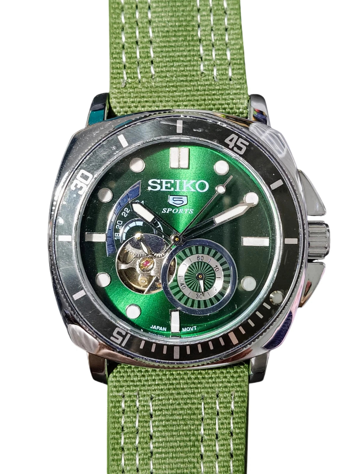 Seiko Watch Mens Green Black Wristwatch