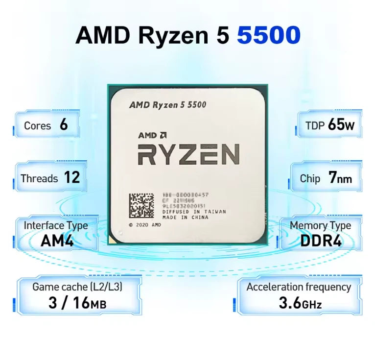 AMD Ryzen 5 5500 CPU AM4 Zen 3 Boxed AMD Wraith Stealth Cooler Included