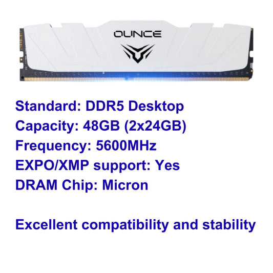 Ounce DDR5 48GB (2 x 24GB) 5600 MHz Memory RAM AMD EXPO Intel XMP Micron DRAM