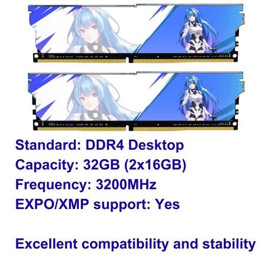 GASHO DDR4 32GB (2 x 16GB) RAM 3200 MHz Memory AMD EXPO Intel XMP DRAM Desktop