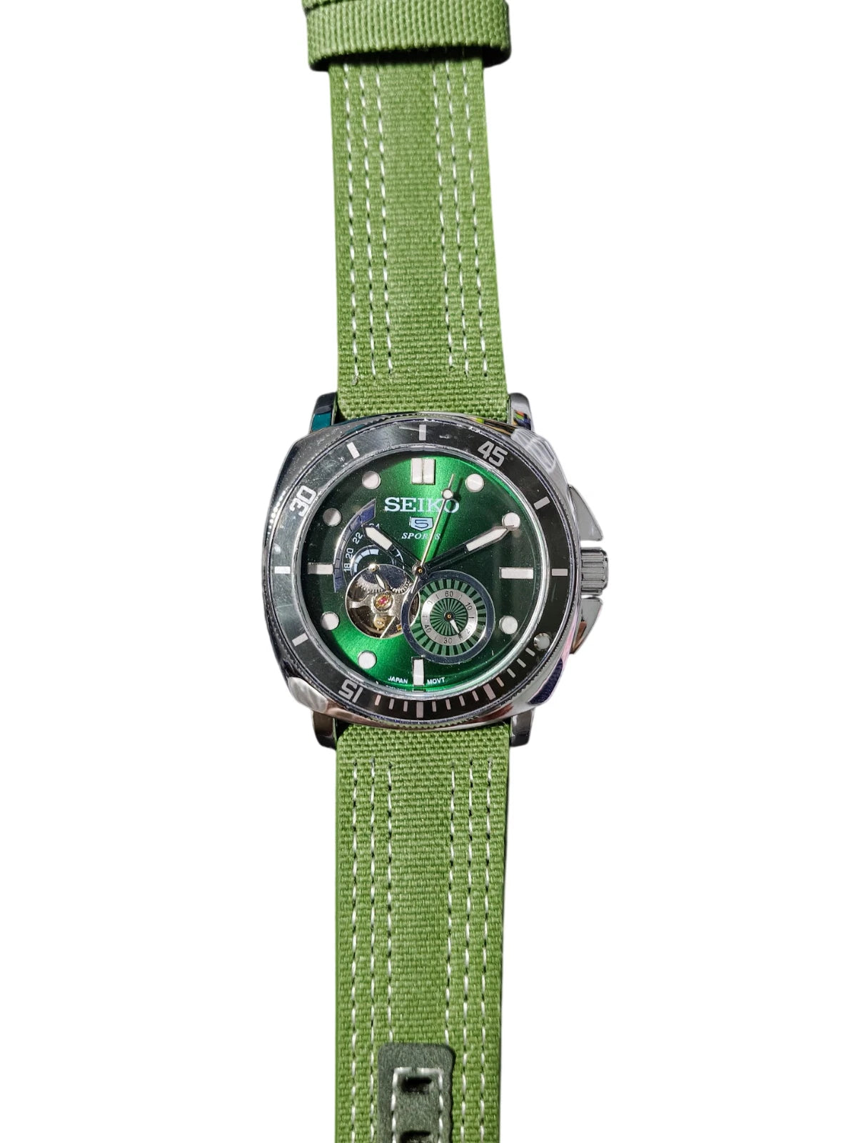 Seiko Watch Mens Green Black Wristwatch