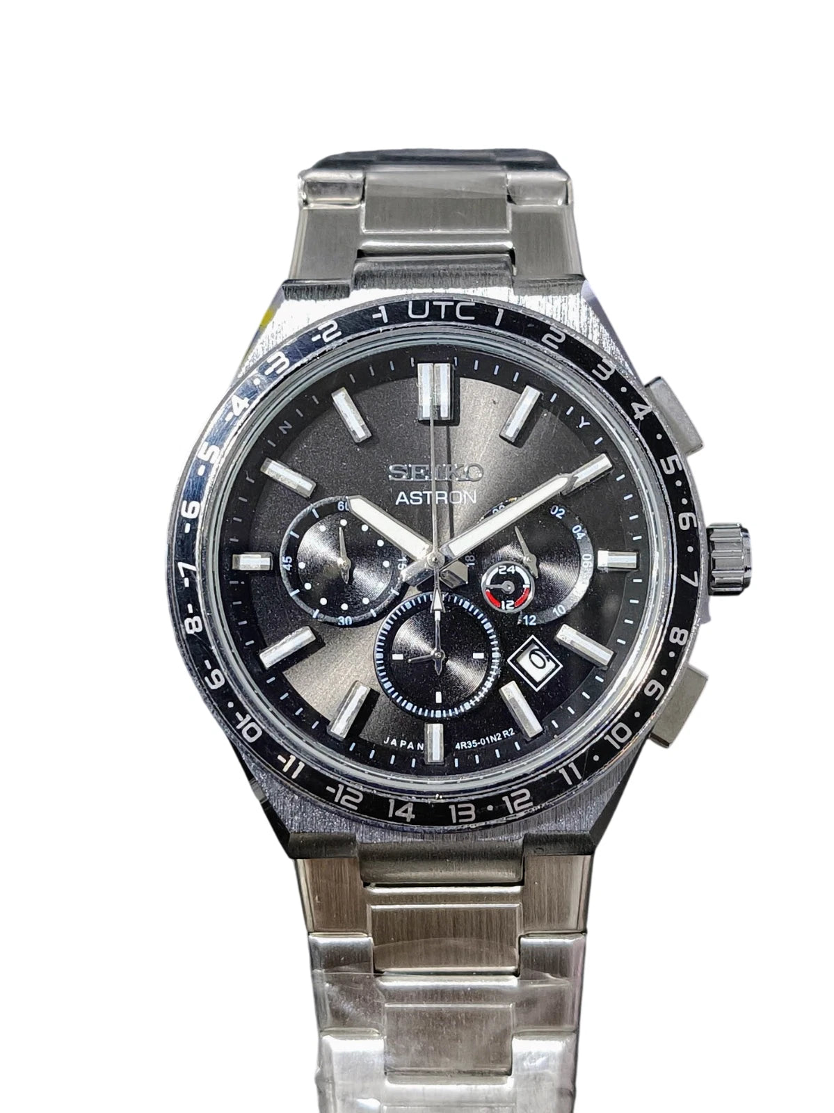 Seiko Watch Mens Black Silver Wristwatch