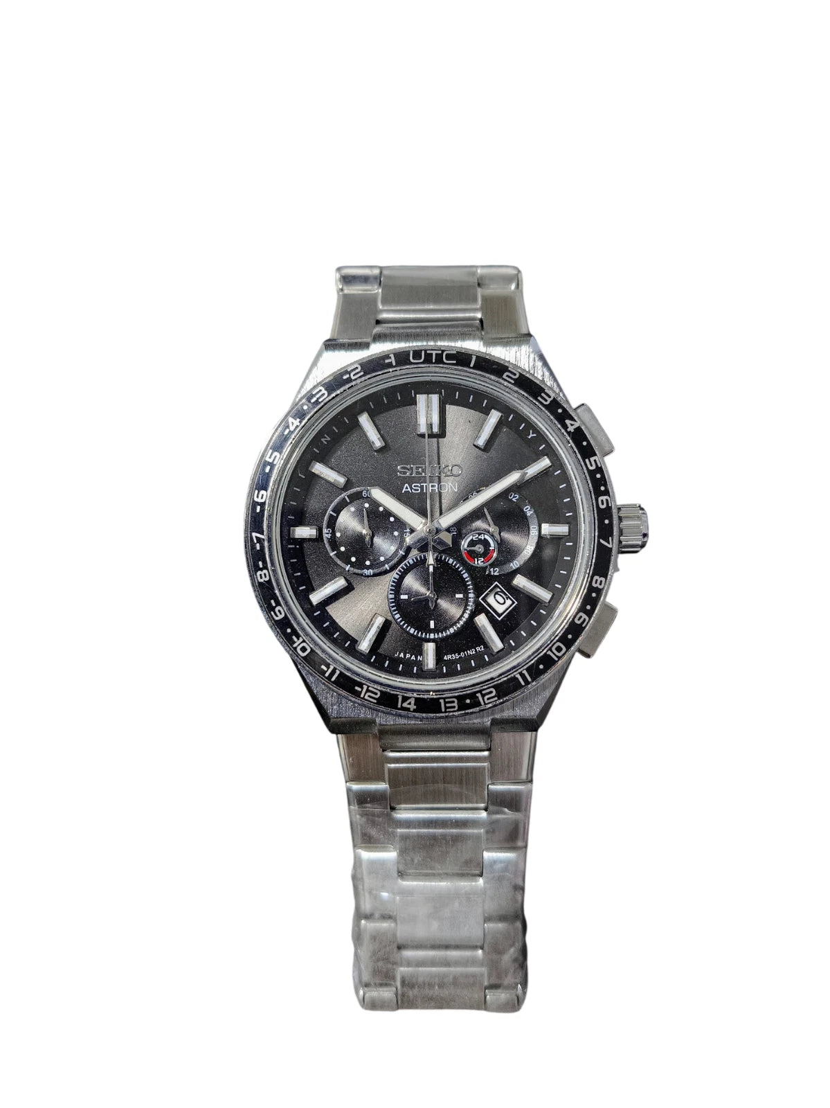 Seiko Watch Mens Black Silver Wristwatch