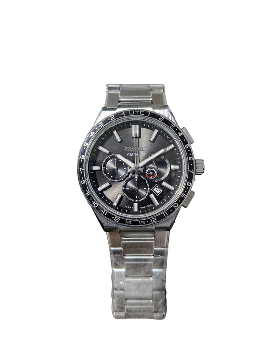 Seiko Watch Mens Black Silver Wristwatch