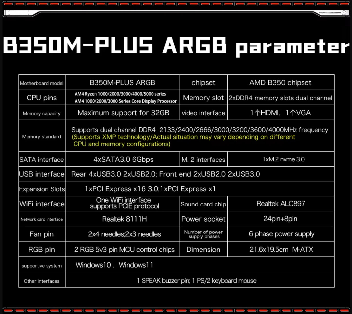 JGINYUE B350M PLUS ARGB Motherboard AMD Ryzen AM4 Socket DDR4