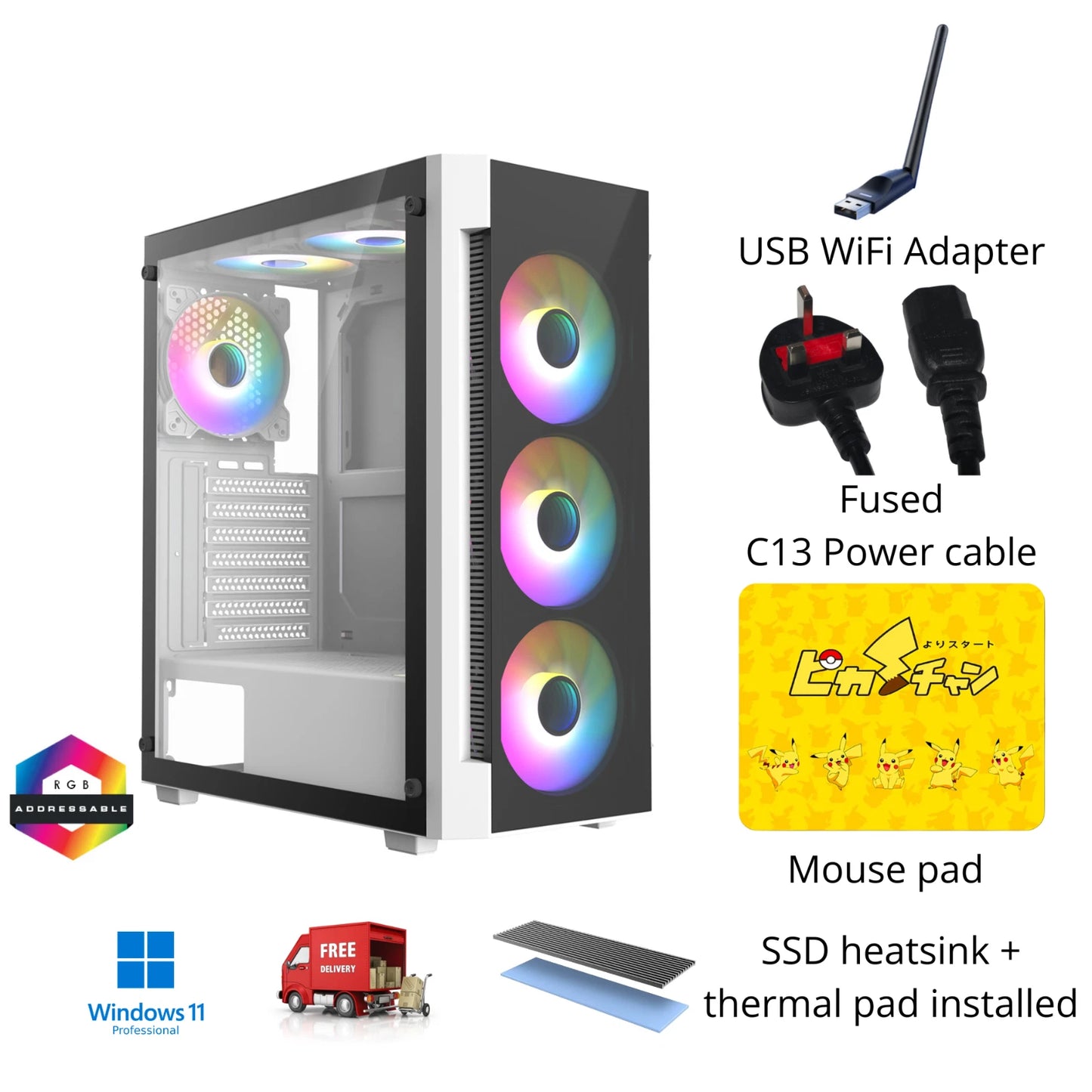 Gaming PC RTX 3050 Intel i7 1TB SSD Win 11 Pro WiFi