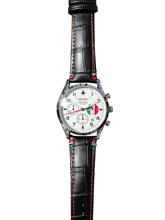 Seiko Watch Mens Green Red White Wristwatch